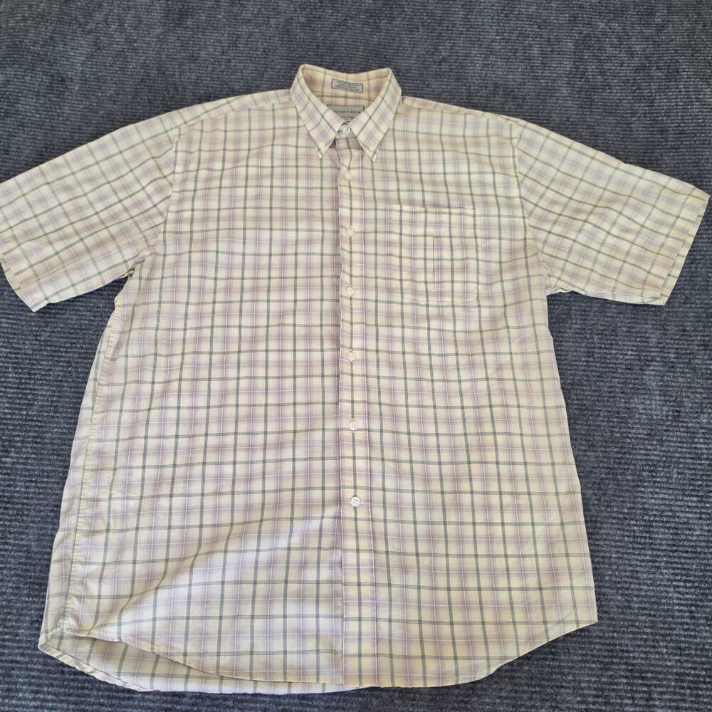 Cutter & Buck Men's XL 100% Cotton Bullter Yellow Striped Short Sleeve Button Up